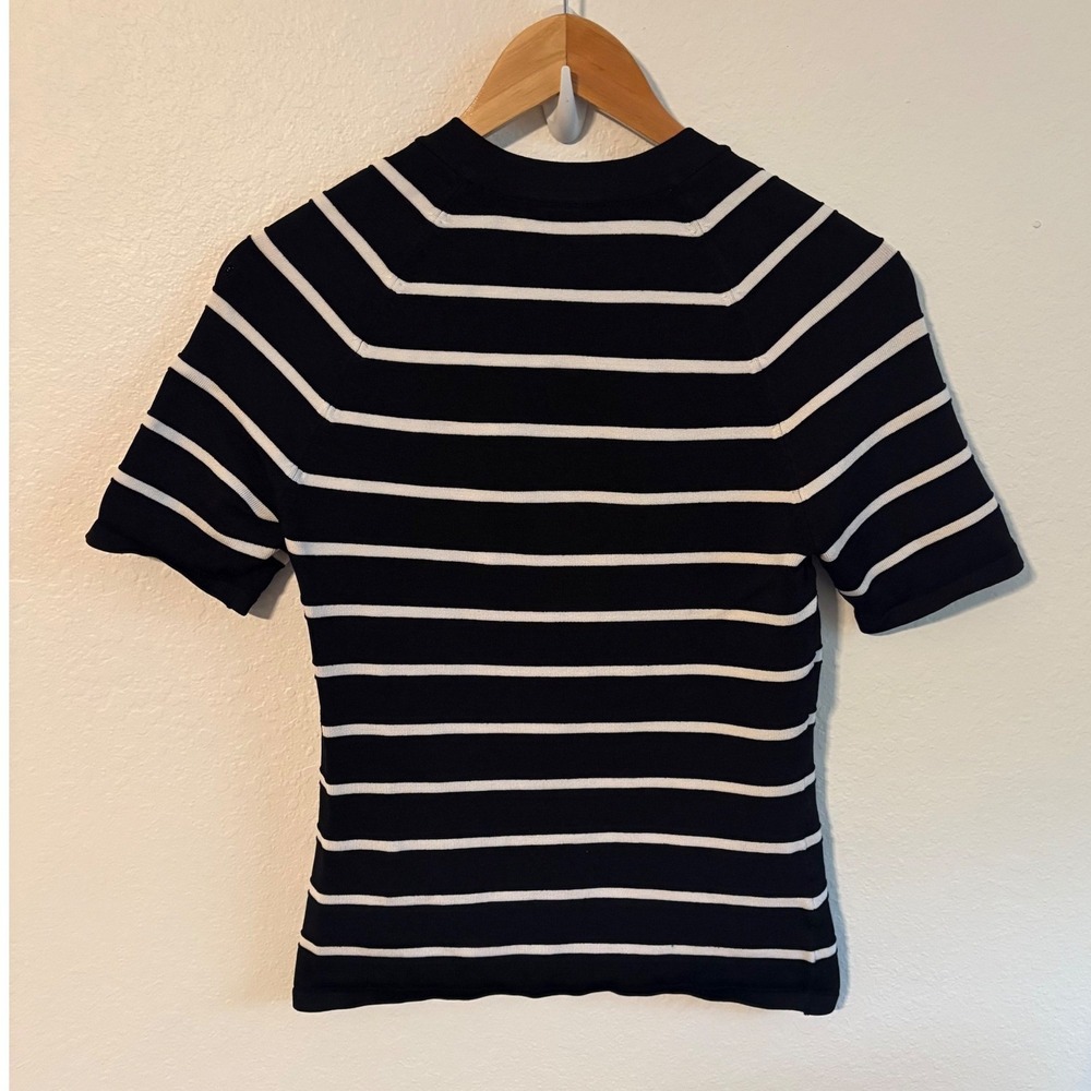 White House Black Market Striped Square Neck Knit Top Black White Small - Picture 3 of 4